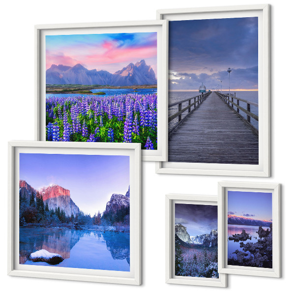 Set de 5 cuadros para salón Paisajes de montaña y costeros