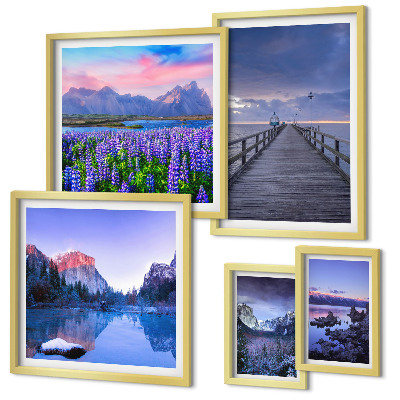 Set de 5 cuadros para salón Paisajes de montaña y costeros