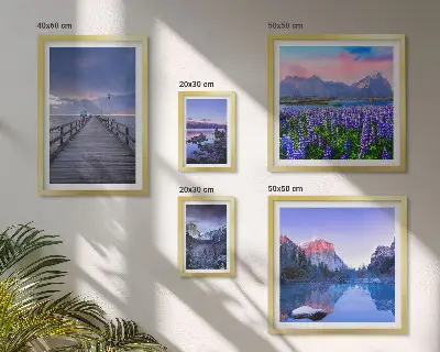 Set de 5 cuadros para salón con paisajes de montaña y costeros