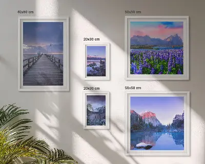 Set de 5 cuadros para salón con paisajes de montaña y costeros