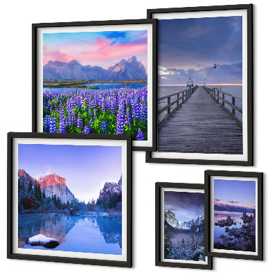 Set de 5 cuadros para salón Paisajes de montaña y costeros
