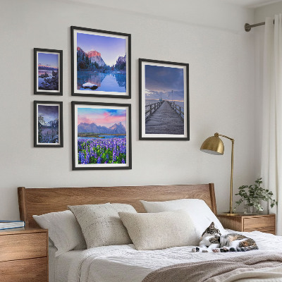 Set de 5 cuadros para salón Paisajes de montaña y costeros