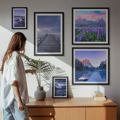 Set de 5 cuadros para salón Paisajes de montaña y costeros