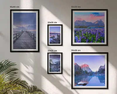 Set de 5 cuadros para salón con paisajes de montaña y costeros
