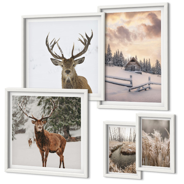 Conjunto de cuadros decorativos Paisajes invernales con ciervos