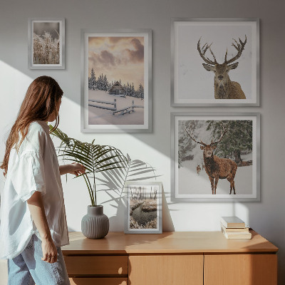 Conjunto de cuadros decorativos Paisajes invernales con ciervos