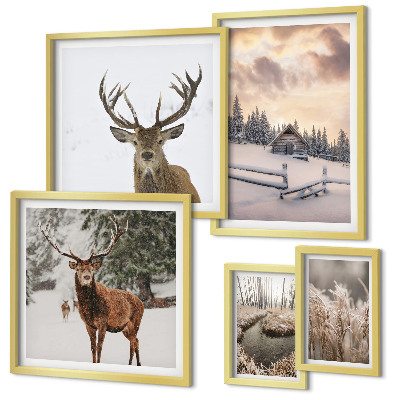 Conjunto de cuadros decorativos Paisajes invernales con ciervos