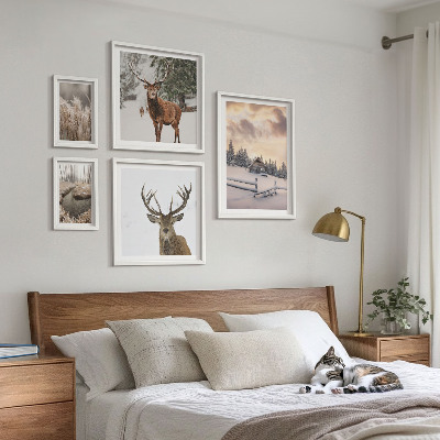 Conjunto de cuadros decorativos Paisajes invernales con ciervos
