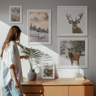 Conjunto de cuadros decorativos Paisajes invernales con ciervos