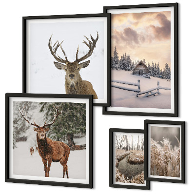 Conjunto de cuadros decorativos Paisajes invernales con ciervos
