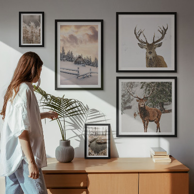 Conjunto de cuadros decorativos Paisajes invernales con ciervos