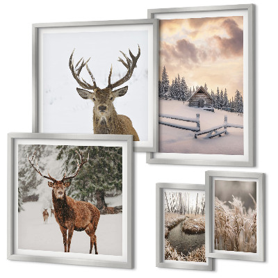 Conjunto de cuadros decorativos Paisajes invernales con ciervos