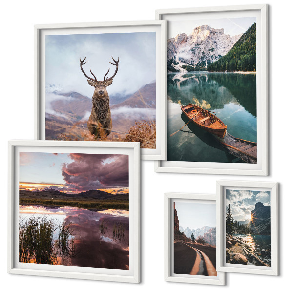 Set de 5 cuadros para salón Paisajes, montañas, lagos, naturaleza