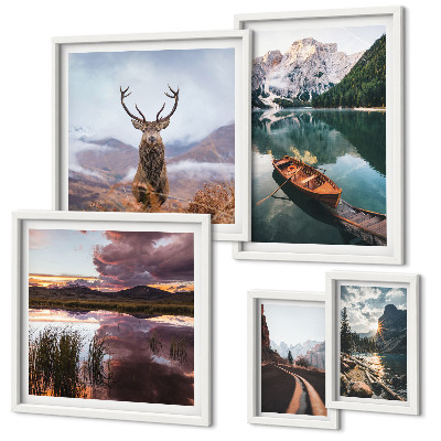 Set de 5 cuadros para salón Paisajes, montañas, lagos, naturaleza