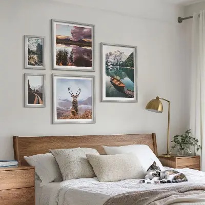 Set de 5 cuadros para salón con motivos de paisajes de montañas y lagos en la naturaleza