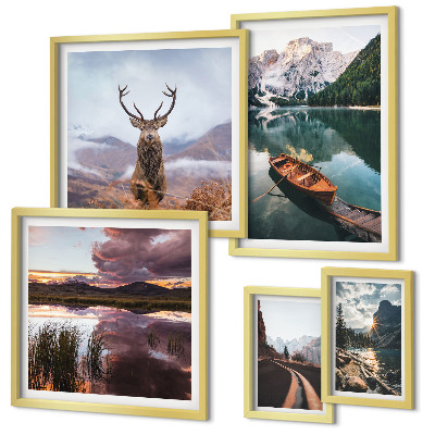Set de 5 cuadros para salón Paisajes, montañas, lagos, naturaleza