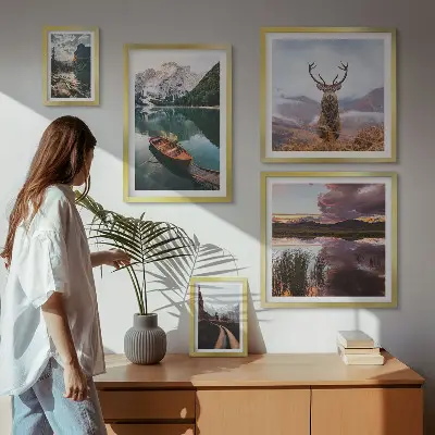 Set de 5 cuadros para salón con motivos de paisajes de montañas y lagos en la naturaleza