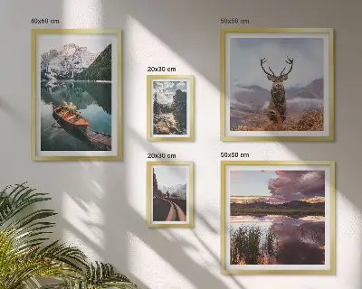 Set de 5 cuadros para salón con motivos de paisajes de montañas y lagos en la naturaleza