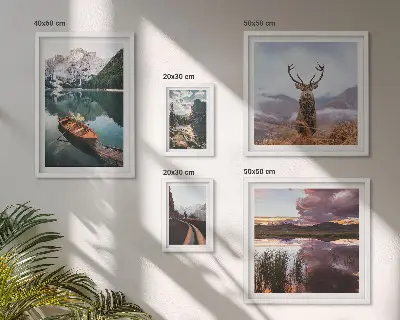 Set de 5 cuadros para salón con motivos de paisajes de montañas y lagos en la naturaleza