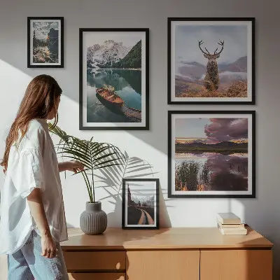 Set de 5 cuadros para salón con motivos de paisajes de montañas y lagos en la naturaleza