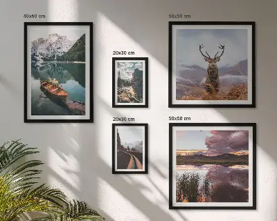 Set de 5 cuadros para salón con motivos de paisajes de montañas y lagos en la naturaleza