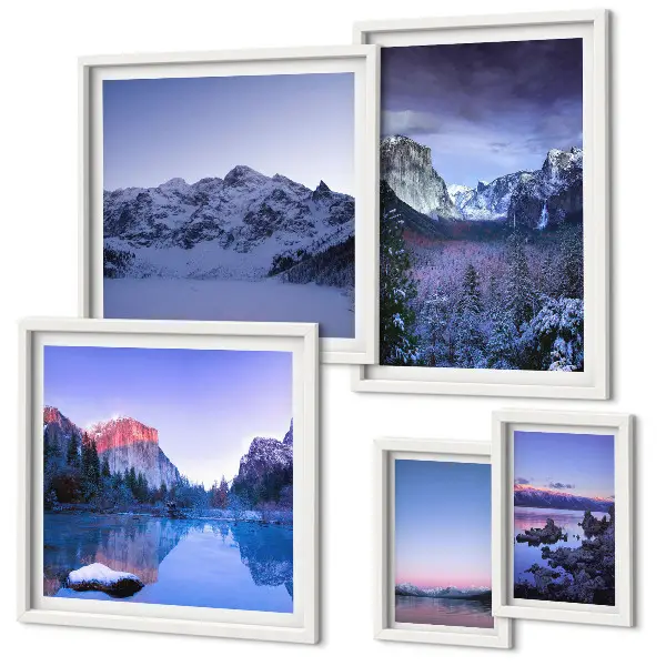 Conjunto de cuadros decorativos con paisajes de lagos de montaña y bosques