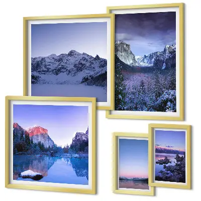 Conjunto de cuadros decorativos con paisajes de lagos de montaña y bosques
