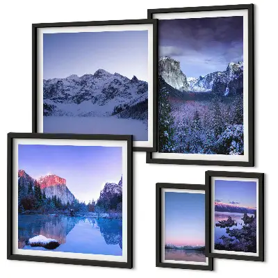 Conjunto de cuadros decorativos con paisajes de lagos de montaña y bosques