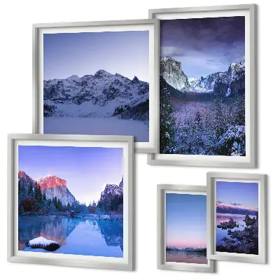 Conjunto de cuadros decorativos con paisajes de lagos de montaña y bosques