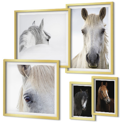 Set de 5 cuadros para salón Retratos de caballos en estilos artísticos