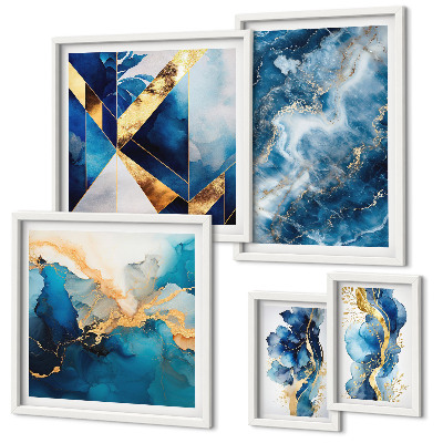 Conjunto de cuadros decorativos composiciones abstractas azules