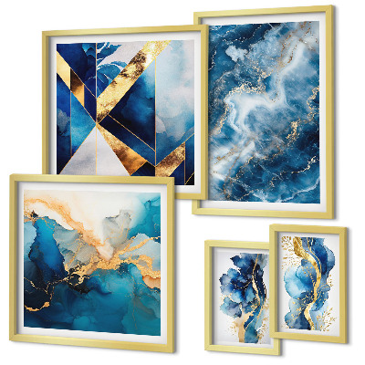 Conjunto de cuadros decorativos composiciones abstractas azules