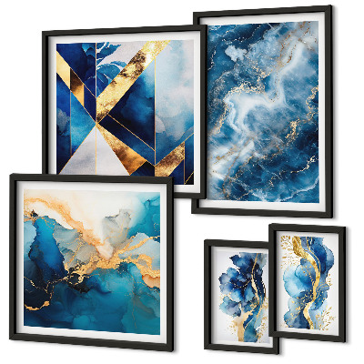 Conjunto de cuadros decorativos composiciones abstractas azules