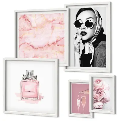 Set de 5 cuadros para salón con detalles elegantes en color rosa