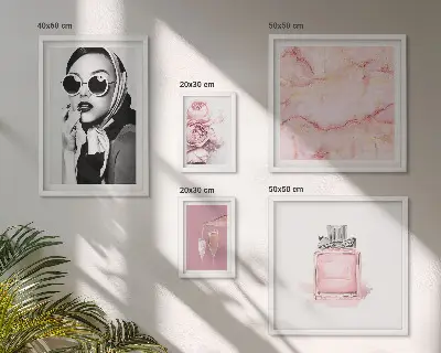 Set de 5 cuadros para salón con detalles elegantes en color rosa