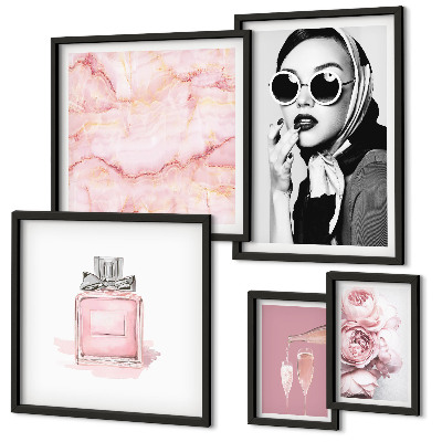 Set de 5 cuadros para salón Detalles elegantes en rosa.