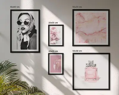 Set de 5 cuadros para salón con detalles elegantes en color rosa