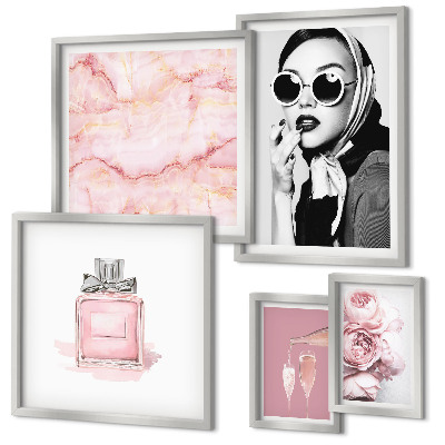 Set de 5 cuadros para salón Detalles elegantes en rosa.