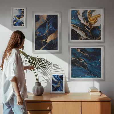 Pared galería de arte patrones azules abstractos