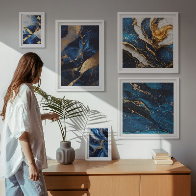 Pared galería de arte patrones azules abstractos