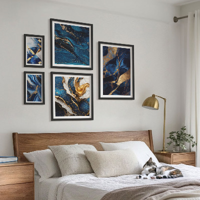 Pared galería de arte patrones azules abstractos