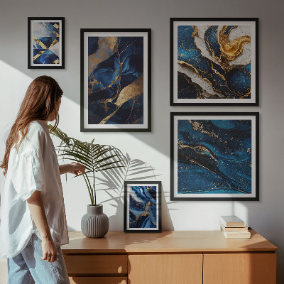 Pared galería de arte patrones azules abstractos