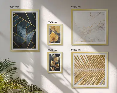 Set de 5 cuadros decorativos para salón con diseño de hojas elegantes y figuras geométricas