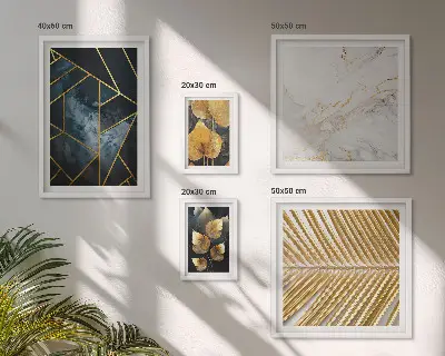 Set de 5 cuadros decorativos para salón con diseño de hojas elegantes y figuras geométricas