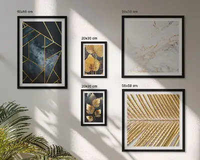 Set de 5 cuadros decorativos para salón con diseño de hojas elegantes y figuras geométricas
