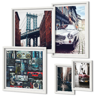 Pared galería de arte Automóviles elegantes y arquitectura urbana
