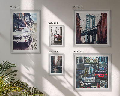 Pared galería de arte Automóviles elegantes y arquitectura urbana