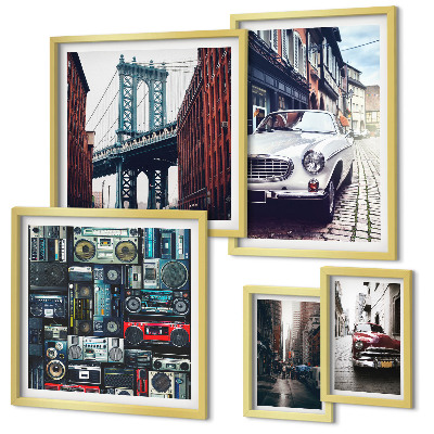 Pared galería de arte Automóviles elegantes y arquitectura urbana