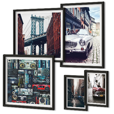 Pared galería de arte Automóviles elegantes y arquitectura urbana
