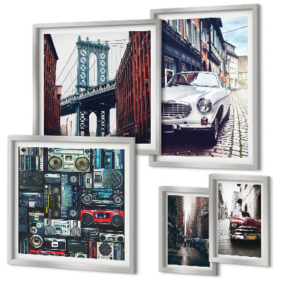 Pared galería de arte Automóviles elegantes y arquitectura urbana